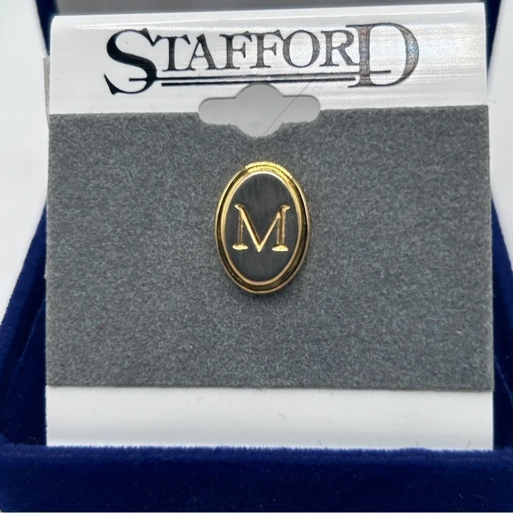 Stafford Vintage Mens Tie Tack Initial M Silver and Gold tone Oval shape‌‌‌‌